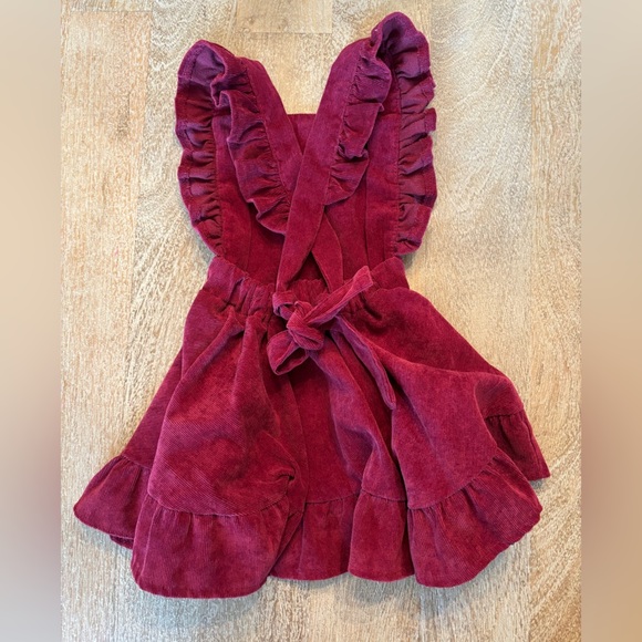 Burgundy Corduroy Ruffle Dress - Picture 2 of 4